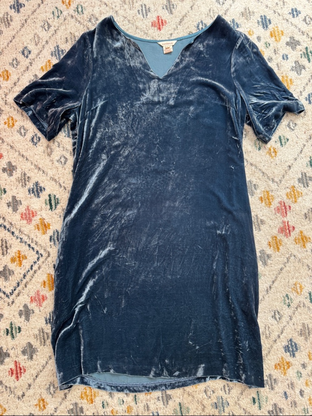 Sundance Olivia Velvet Dress Navy Blue Boho Shift Silk Blend Size M